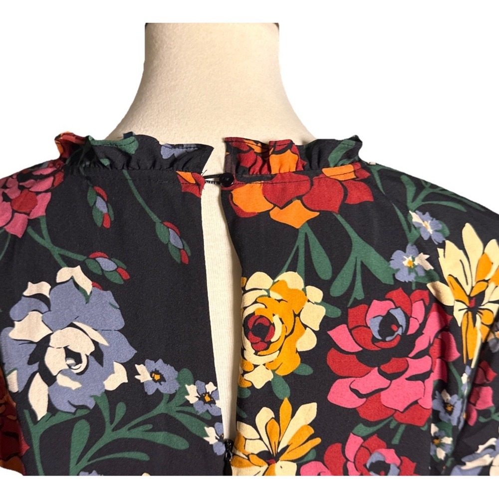 Fleur Bleue Dark Floral Midi Dress 12 long bell sleeves boho feminine fairy goth - Picture 7 of 8